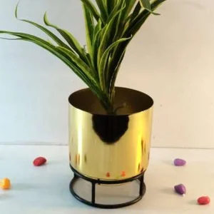 Allotrope Brass Metal Decorative Planter with  stand ( 13 cm Height, 13 cm Dimension) – Decorative Indoor Planter for Home Décor & Gifting