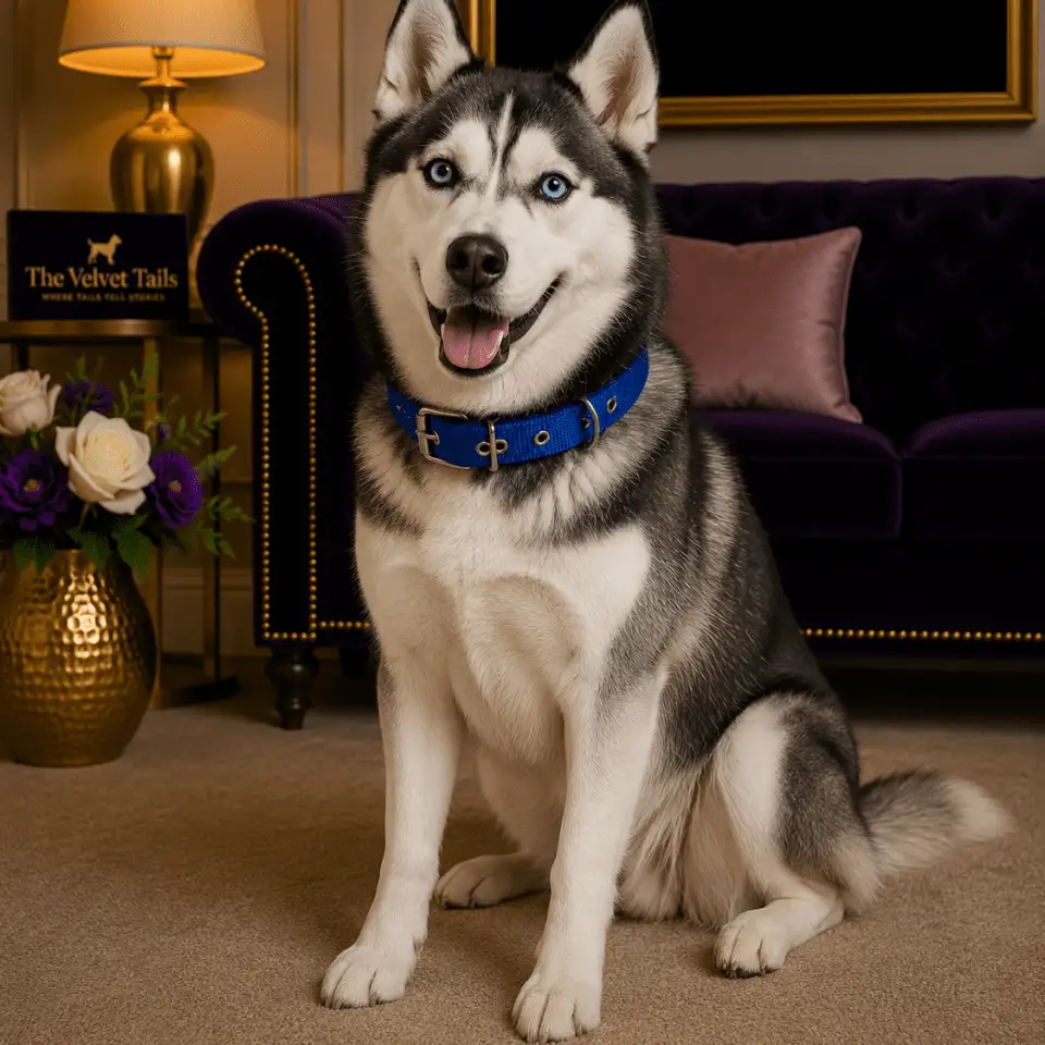 The Velvet Tails Velvet Walk Everyday Comfort Collar blue