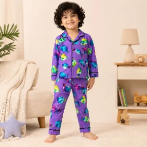 Tippy Top Kids Purple Cotton Puffer Fish Printed Night Suit Set  Full Sleeves  