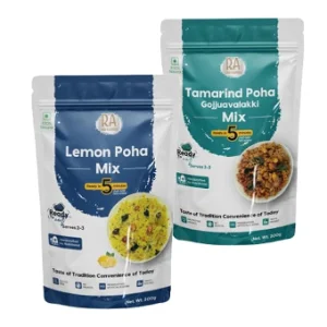RA Desi Flavors Poha Combo Pack (2 x 200GM) – Lemon & Tamarind Poha Mix | Ready-to-Eat Instant Breakfast | Karnataka Style Avalakki | Just Add Hot Water