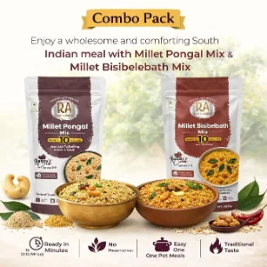 RA Desi Flavors Healthy Millet Combo (2 x 200GM) – Millet Pongal Mix & Bisibelebath Mix | Instant South Indian Meal Mix | High Fiber Breakfast Combo | No Preservatives