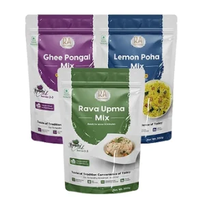 RA Desi Flavors 3 Day South Indian Breakfast Combo | Lemon Poha, Rava Upma & Pongal Ready Mix | Healthy Instant Breakfast | No Preservatives | Nutritionist Crafted Indian Breakfast Combo
